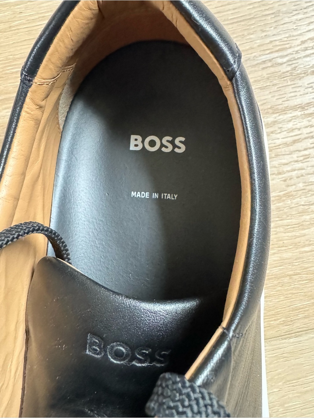 Boss Black Leather Low-Top Sneakers with White Sole - Picture 4 of 6